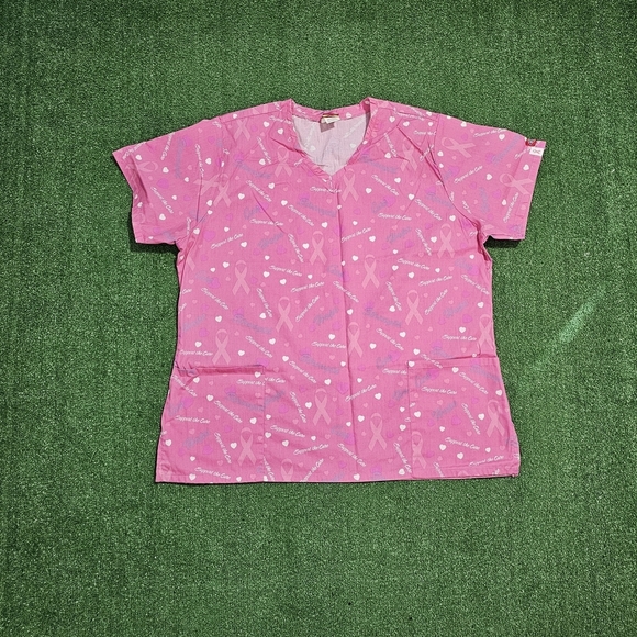Dickies Tops - Dickies Pink Ribbon Pattern Scrub Top